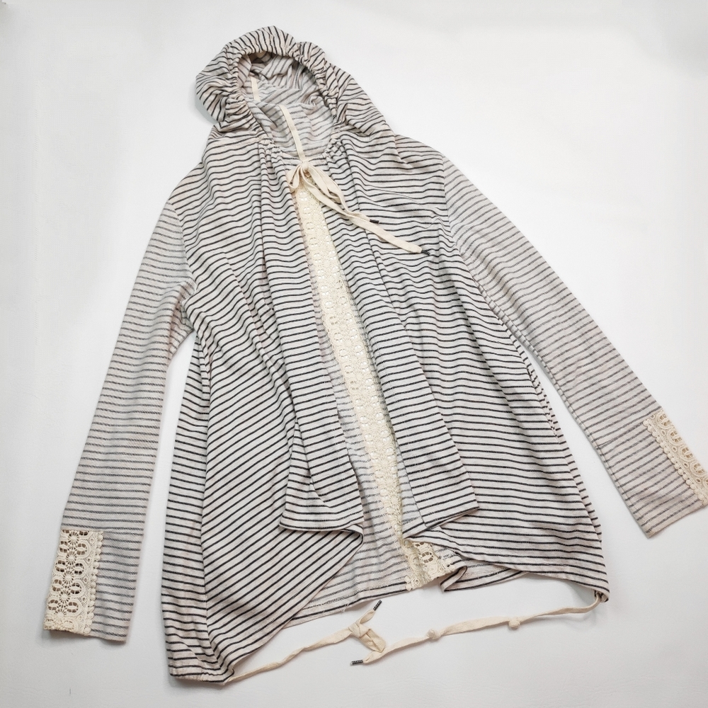 Hem & Thread Stripe Open Front Jacket Lace Size M - image 1